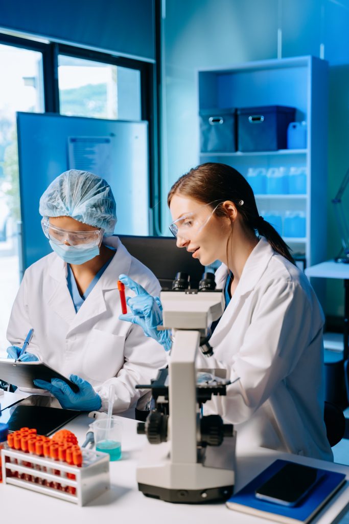 Young scientists conducting research investigations in a medical